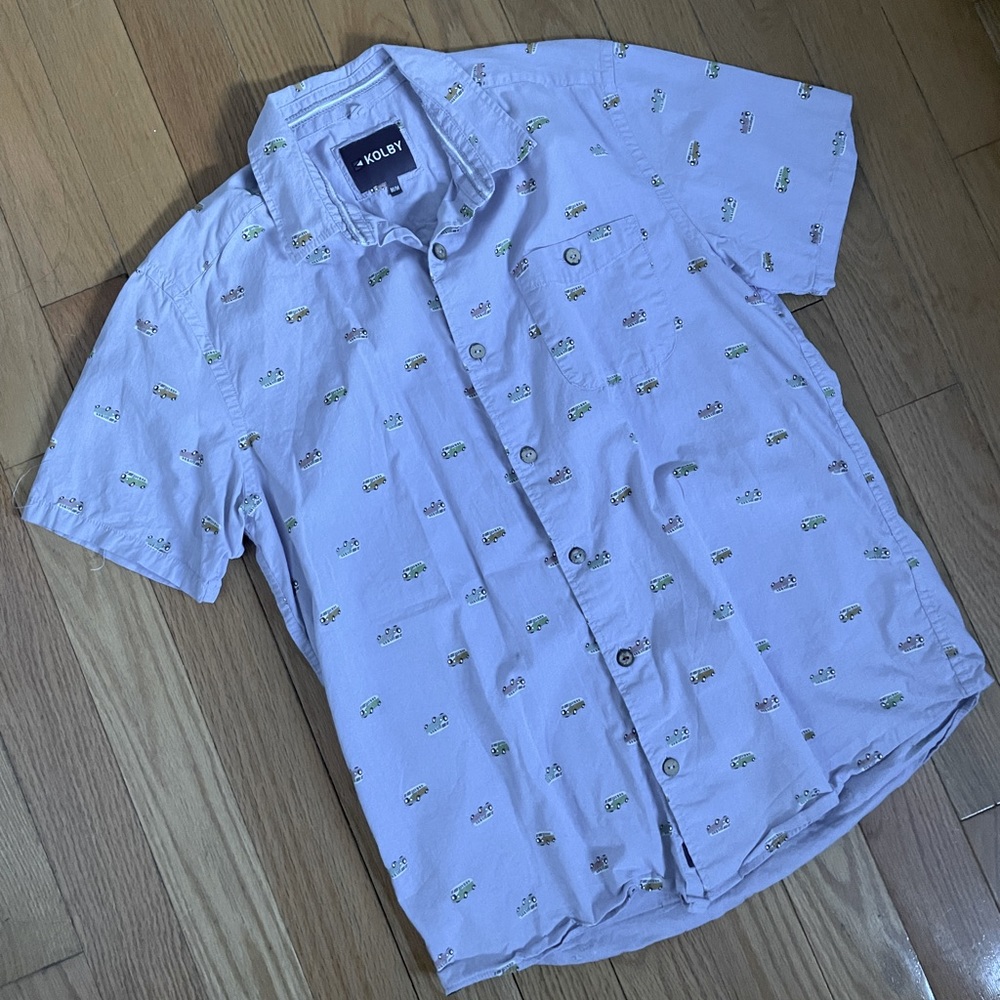 Men’s Short Sleeved Button-up Tee with Camper Vans
